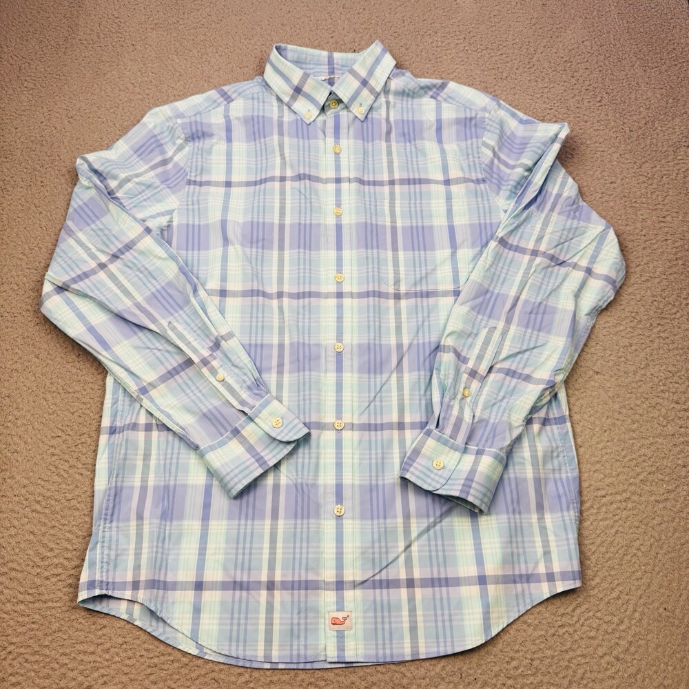 VINEYARD VINES Shirt Mens Medium Blue Green Pastel Performance Classic Murray